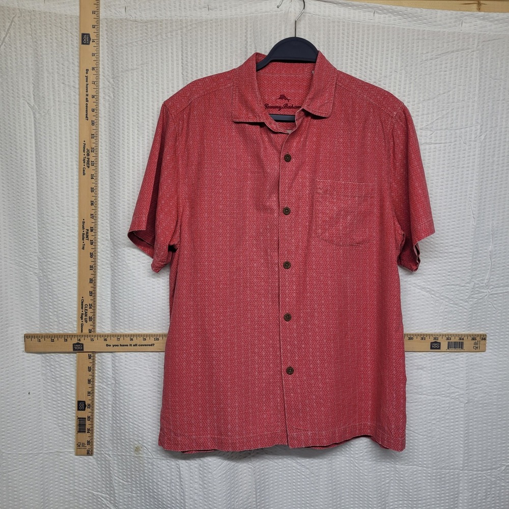 Tommy Bahama Mens Medium Red Geometric Diamond Jacquard Short Sleeve Camp Shirt